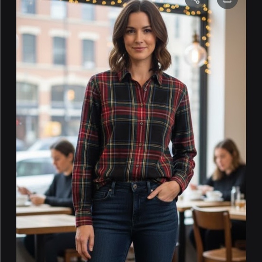 J. Crew Women's Plaid Button Down Shirt - Red, Black, and Blue - Picture 1 of 5